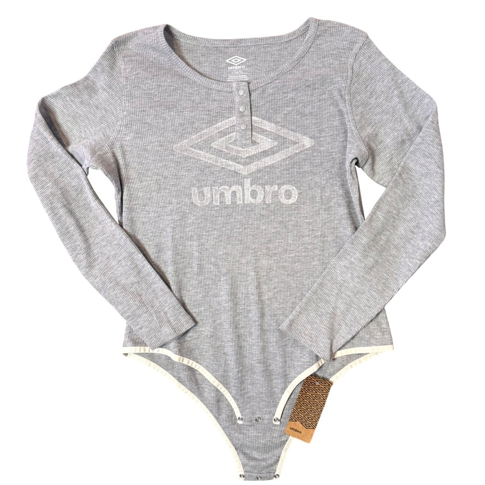 Womens Thermal Waffle Knit Henley Bodysuit Long Sleeve Size XL Gray Umbro NEW